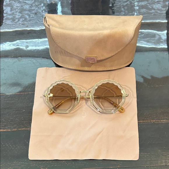 Chloe Gold and Brown Geometric Sunglasses - Picture 3 of 3